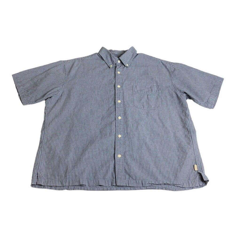 J Crew Shirt Mens Large Blue Plaid Short Sleeve 100% Cotton Chest‎ Pocket Preppy